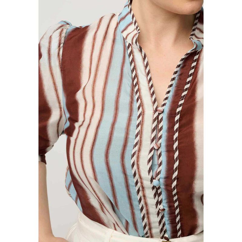 OnceWas Calantha Cotton Silk Contrast Blouse image number 2